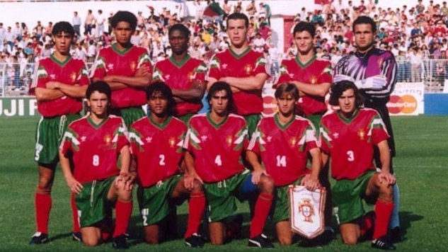 Portugal campeã mundial sub-20 em 1991, com jovens promissores como Luís Figo e Rui Costa