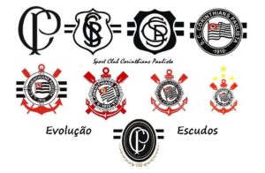 Evolução dos escudos do Corinthians.
