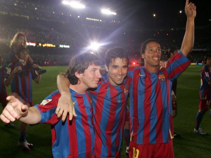 Messi, Deco e Ronaldinho Gaúcho.