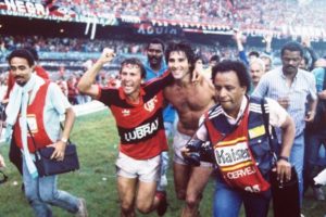 Zico e Renato Gaúcho em 1987, pelo Flamengo.