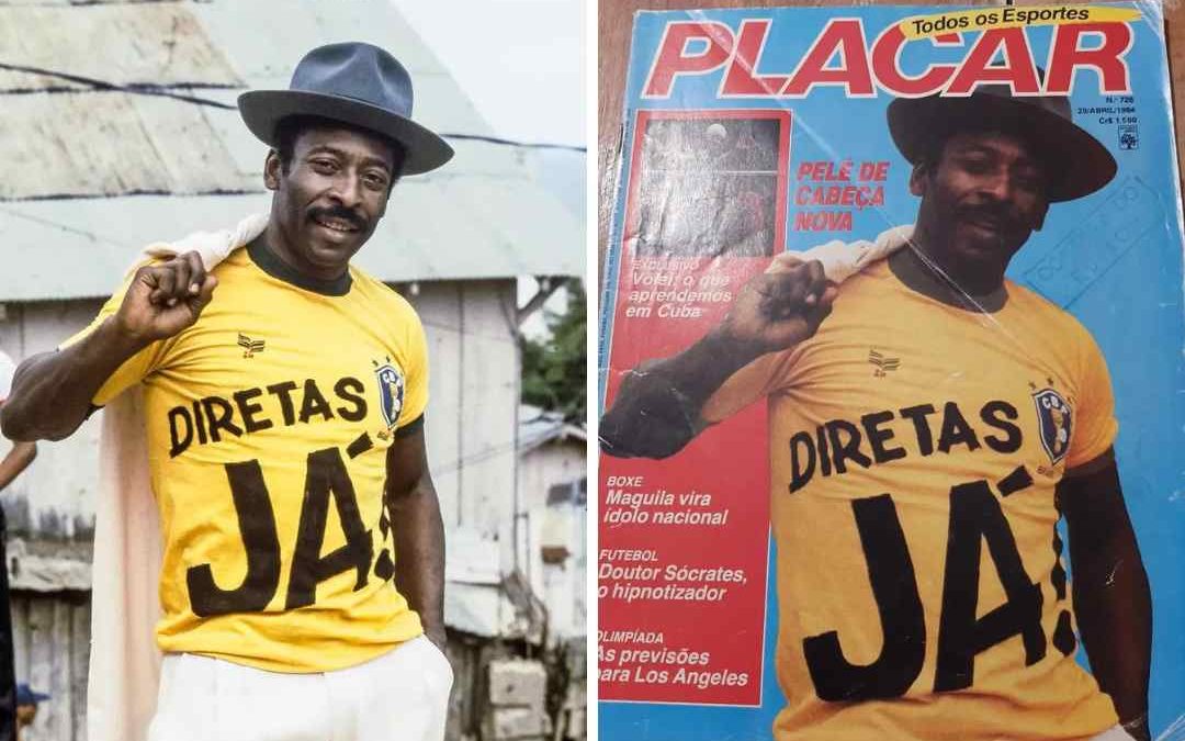 Rei Pelé usou camiseta com os dizeres Diretas Já!