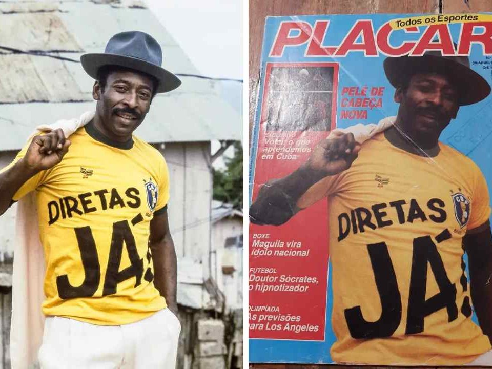 Rei Pelé usou camiseta com os dizeres Diretas Já!